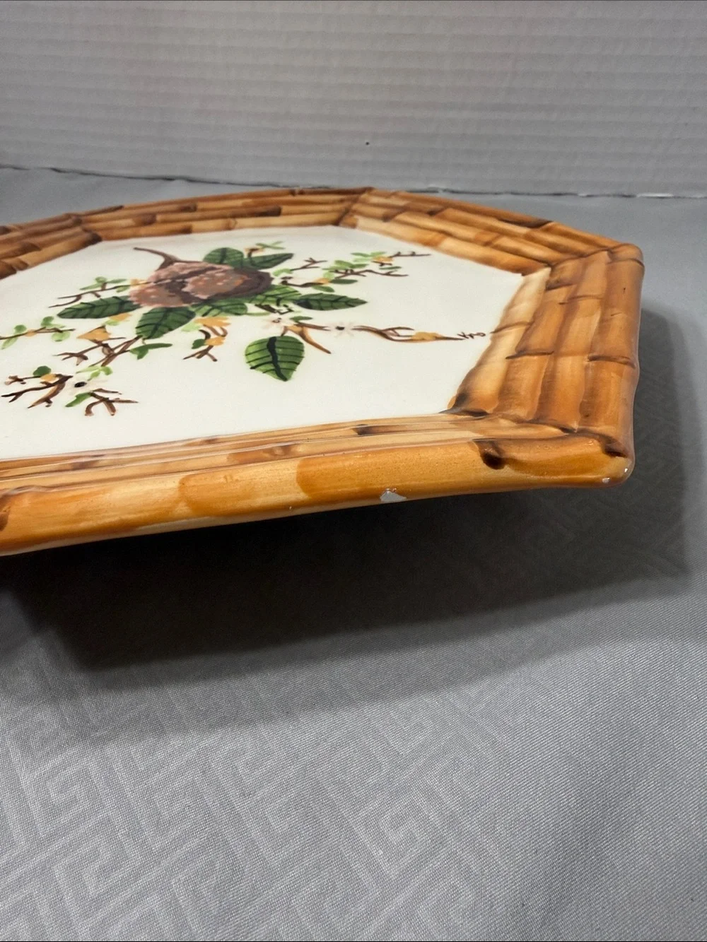 Vtg Mariposa Xanadu Faux Bamboo Octagonal Ceramic Luncheon Plate  Hand Painted